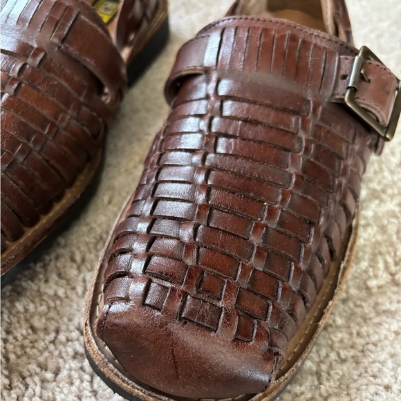 Mens RJ Colt Brown Leather Woven Fisherman Sandals - Picture 3 of 7